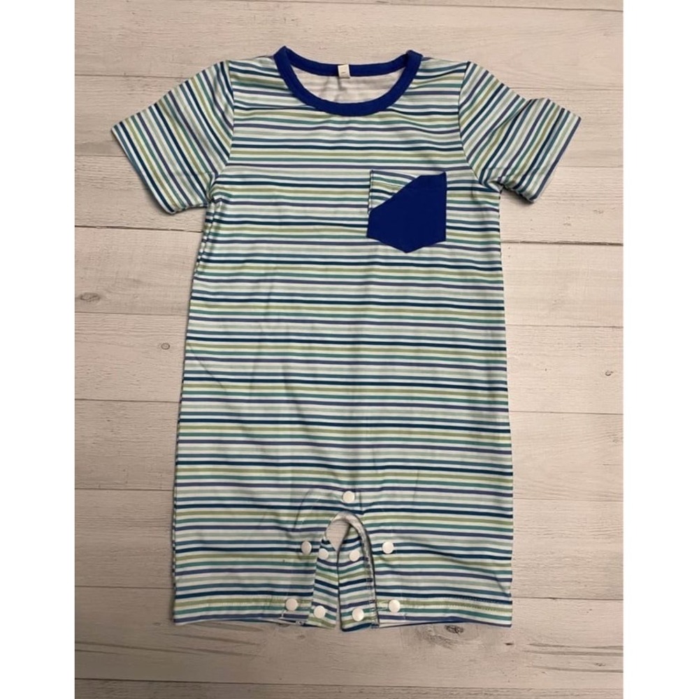 SHEIN baby boys blue green striped romper size 86 12-18 months